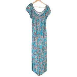 Ale by Alessandra Off The Shoulder Turquoise Floral Maxi Dress